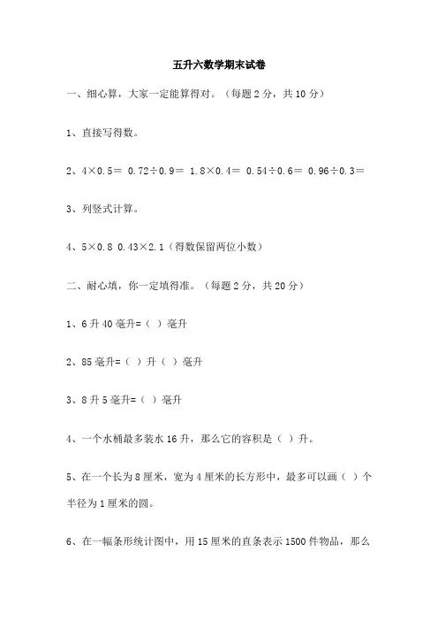 五升六数学期末试卷