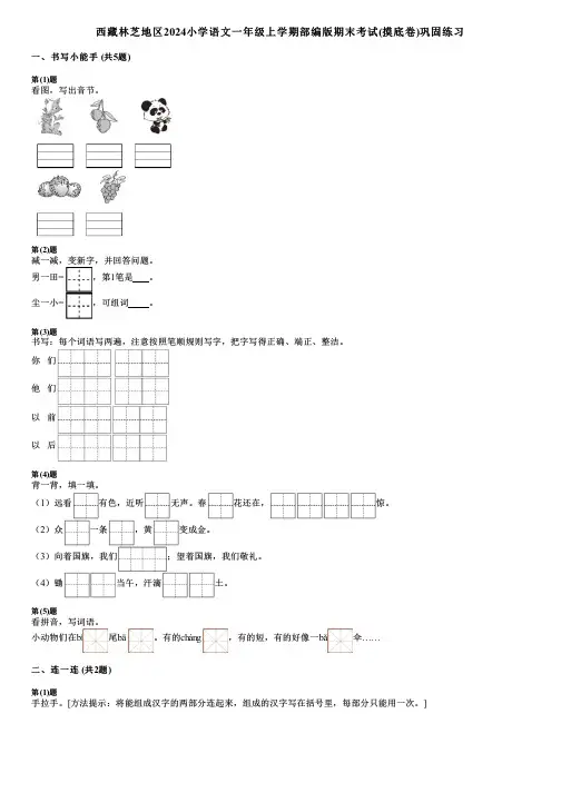 西藏林芝地区2024小学语文一年级上学期部编版期末考试(摸底卷)巩固练习