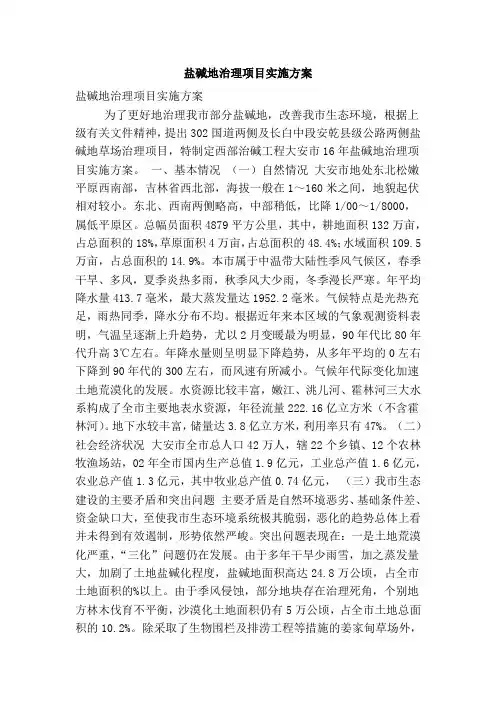 盐碱地治理项目实施方案