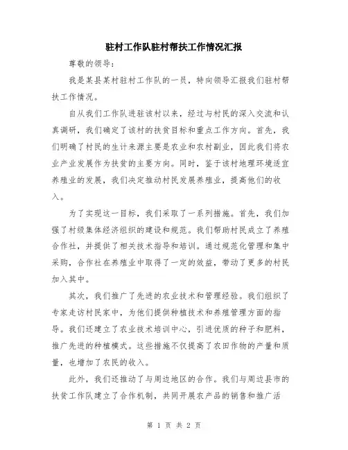驻村工作队驻村帮扶工作情况汇报