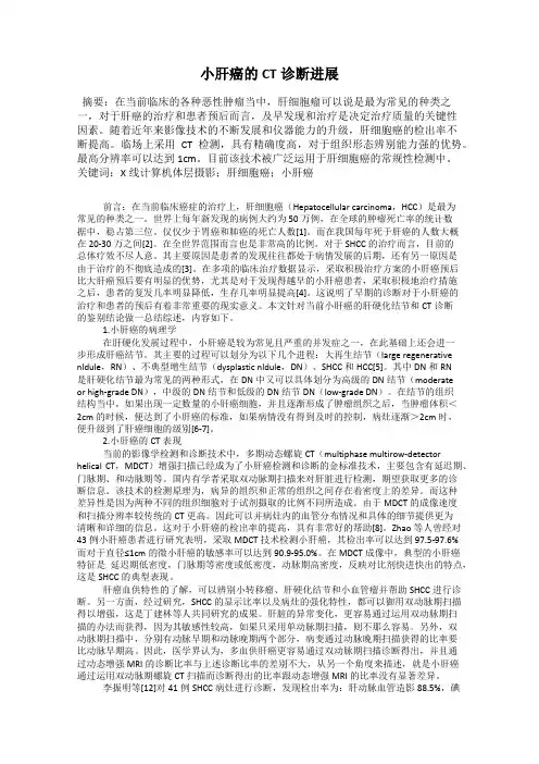 小肝癌的CT诊断进展