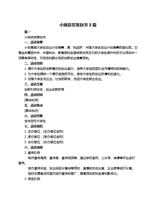 小挑获奖策划书3篇