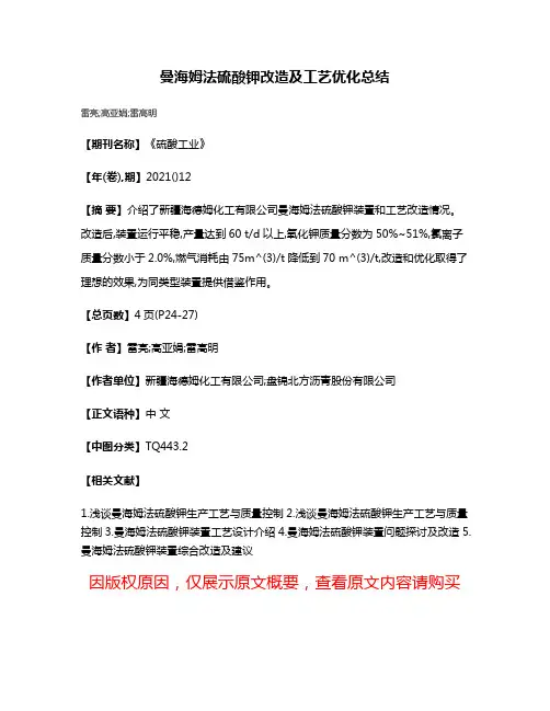 曼海姆法硫酸钾改造及工艺优化总结