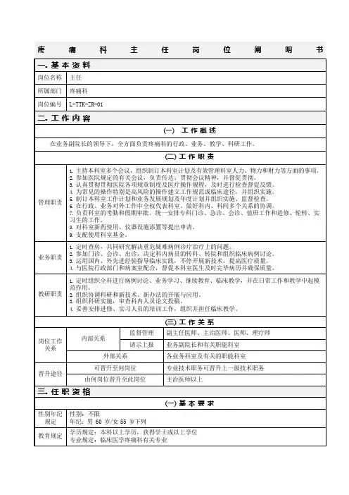 疼痛科岗位职责