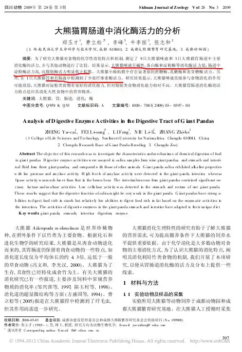 _大熊猫胃肠道中消化酶活力的分析_大熊猫胃肠道中消化酶活力的分析