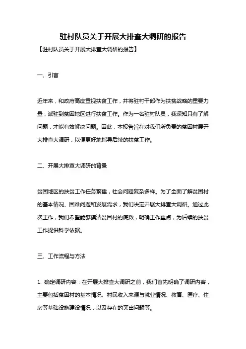 驻村队员关于开展大排查大调研的报告