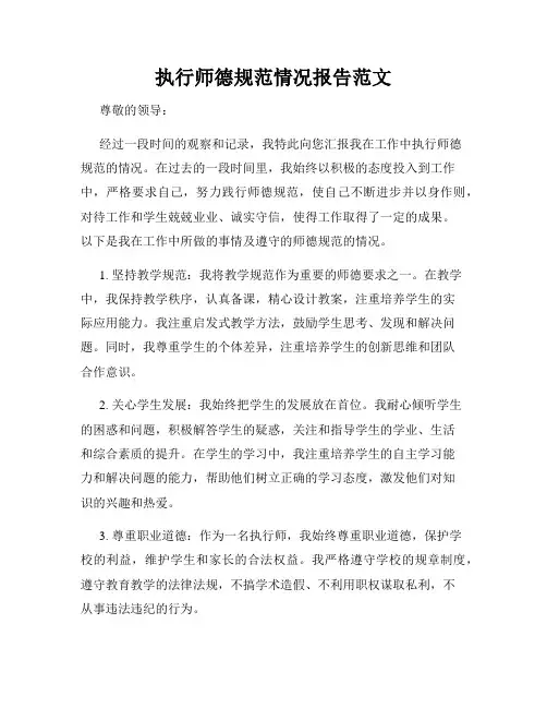 执行师德规范情况报告范文