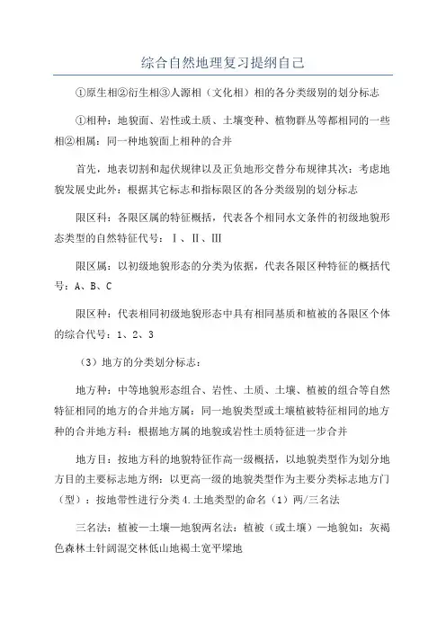 综合自然地理复习提纲自己