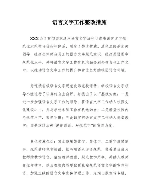 语言文字工作整改措施
