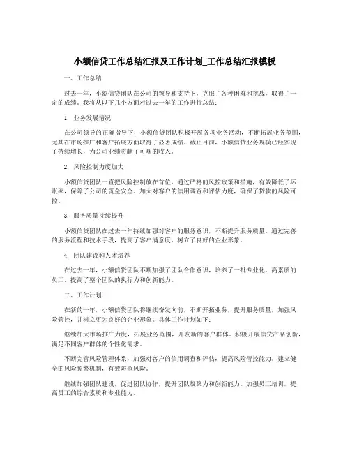 小额信贷工作总结汇报及工作计划_工作总结汇报模板