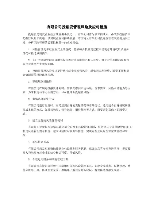 有限公司投融资管理风险及应对措施
