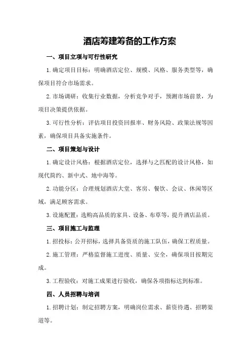 酒店筹建筹备的工作方案