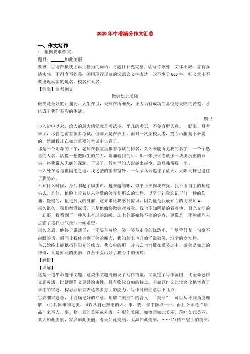 2020年中考满分作文汇总
