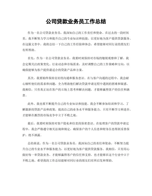 公司贷款业务员工作总结