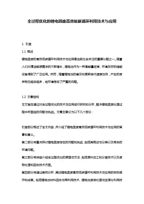 全过程优化的锂电固废高效低碳循环利用技术与应用