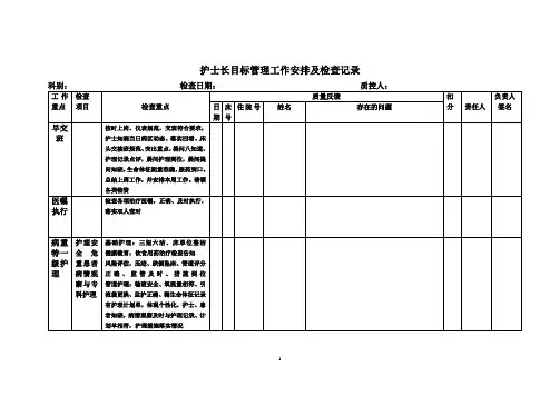 护士长目标管理周六工作安排及检查记录