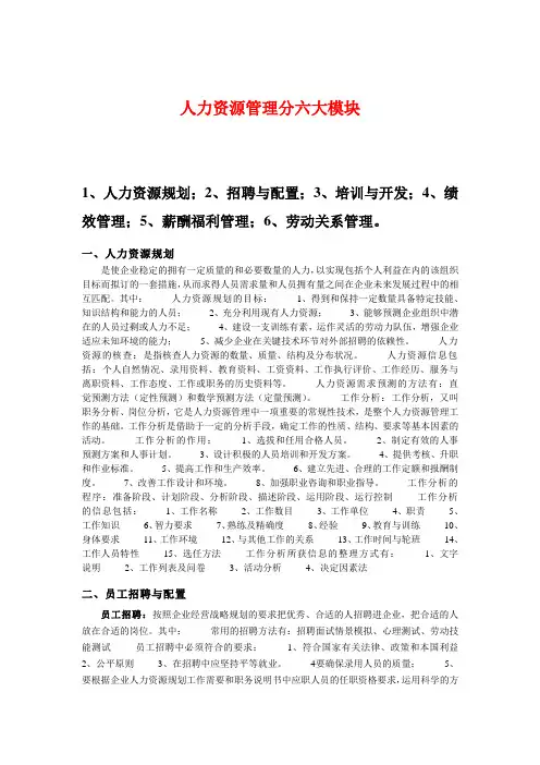 人力资源管理分六大模块