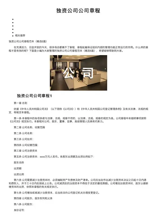 独资公司公司章程