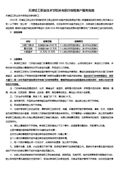 天津轻工职业技术学院补充医疗保险客户服务指南