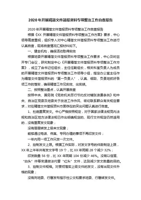 2020年开展精简文件简报资料专项整治工作自查报告