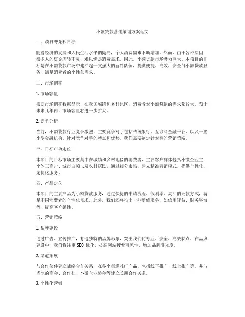 小额贷款营销策划方案范文