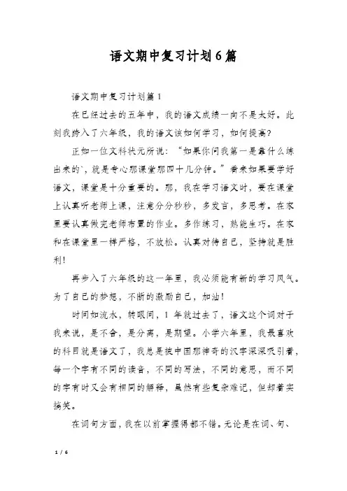 语文期中复习计划6篇