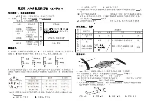 人体内物质的运输复习学案教案