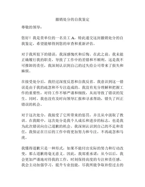 撤销处分的自我鉴定