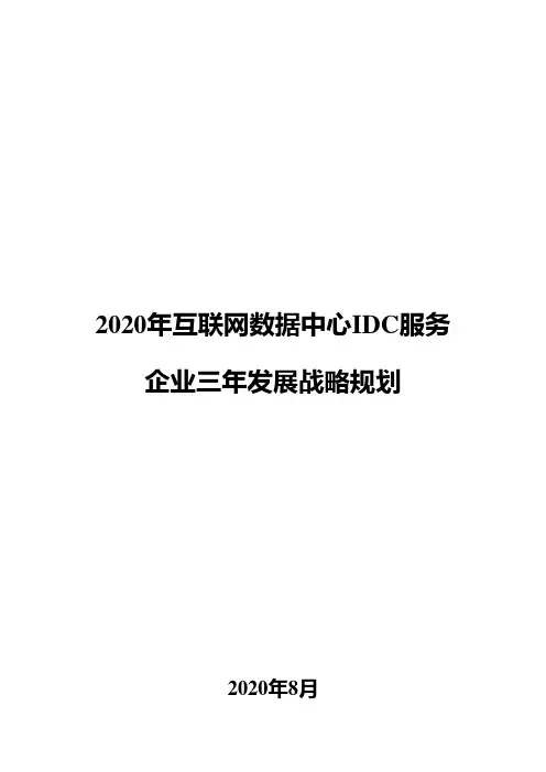 2020年互联网数据中心IDC服务企业三年发展战略规划