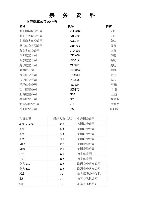 国国内航空公司及代码