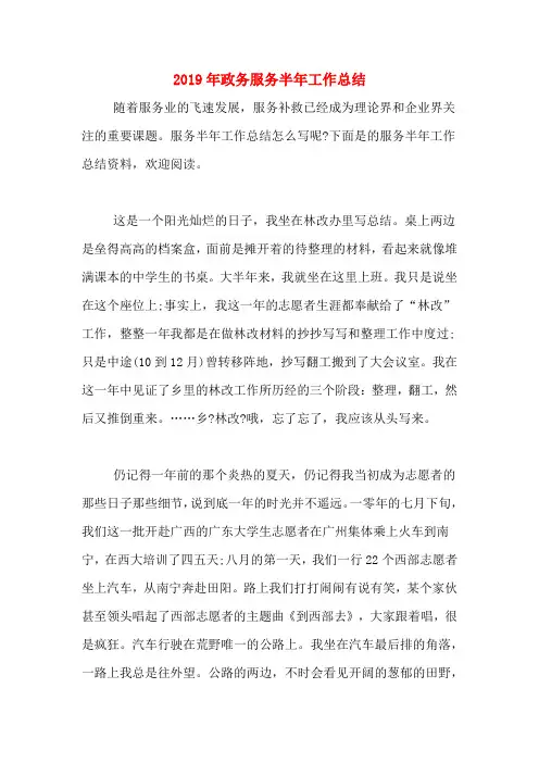 2019年政务服务半年工作总结