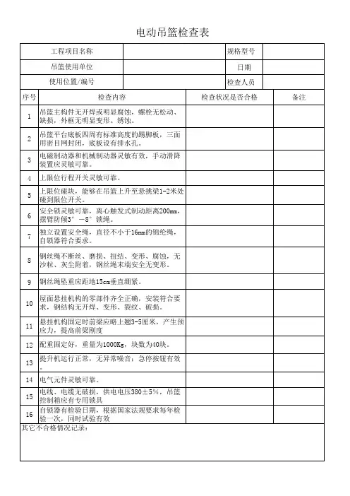 电动吊篮  检查表
