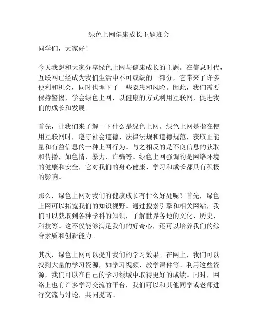 绿色上网健康成长主题班会
