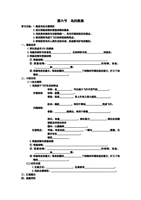 第六节  鸟的教案