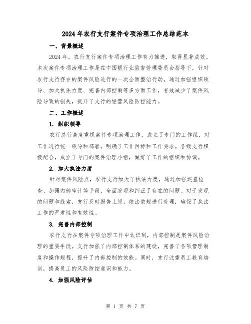 2024年农行支行案件专项治理工作总结范本（2篇）