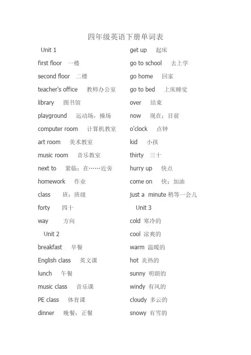 (完整版)PEP人教版小学四年级英语下册全册单词表带音标