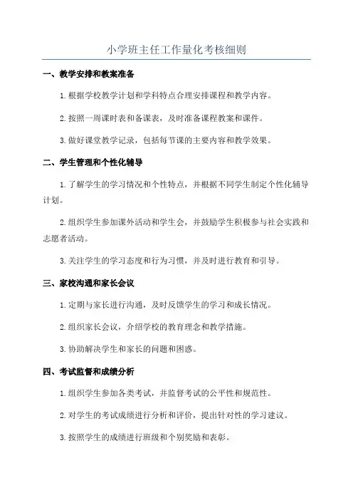 小学班主任工作量化考核细则