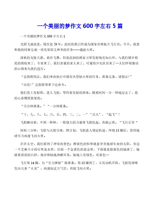 一个美丽的梦作文600字左右5篇