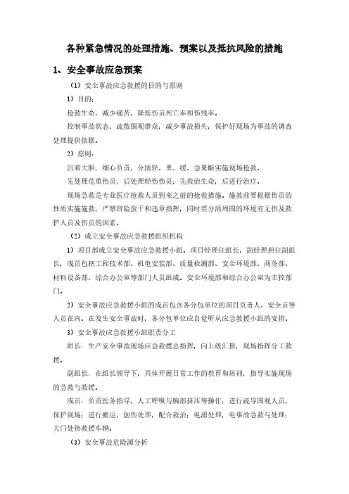 各种紧急情况的处理措施、预案以及抵抗风险的措施