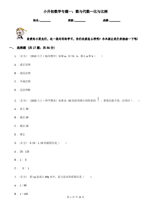 小升初数学专题一：数与代数--比与比例