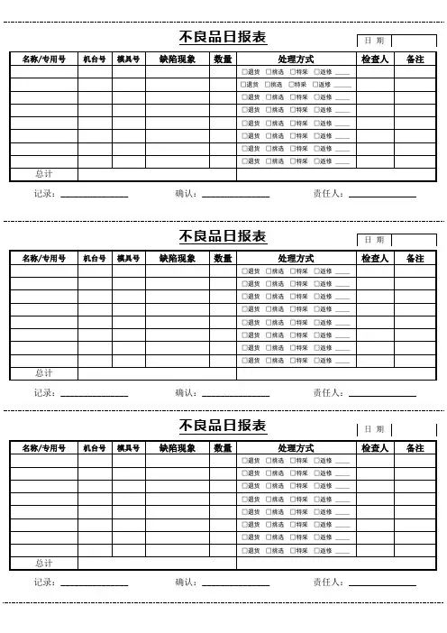 不良品日报表