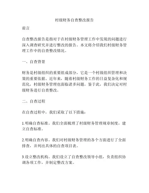 村级财务自查整改报告