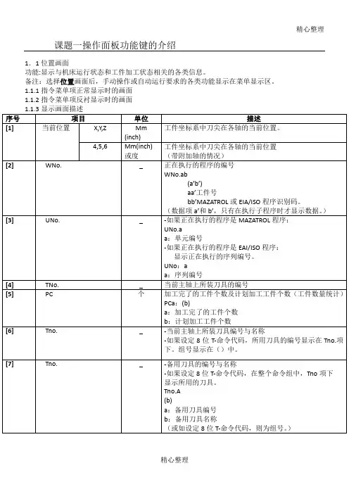 mazake操作面板操作面板功能键的介绍