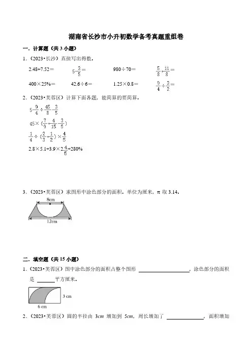 湖南省长沙市小升初数学备考真题重组卷含参考答案