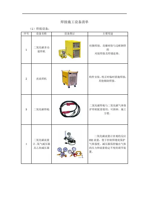 焊接施工设备清单
