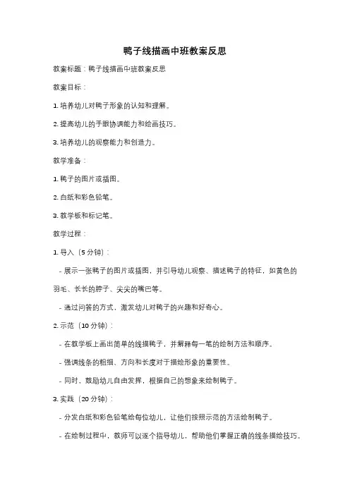 鸭子线描画中班教案反思