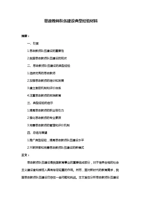 思政教师队伍建设典型经验材料