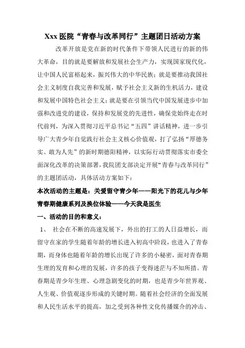 “青春与改革同行”主题团日活动方案