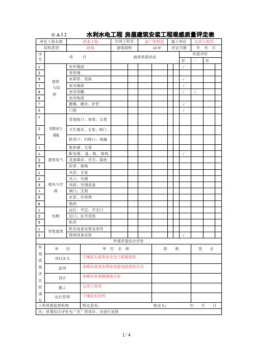 房屋建筑工程外观质量评定表