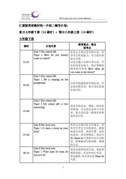 初一升初二辅导计划(仁爱版)